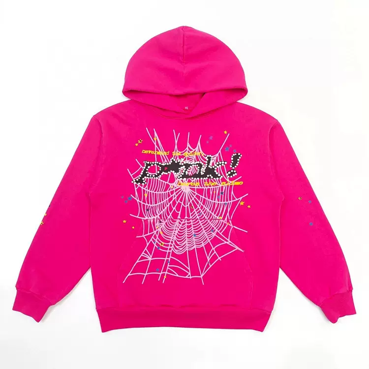 Sp5der FW23【Stock x version】 HOODIE PINK TC 蜘蛛网潮牌男女同款套头卫衣帽衫  尺码：S-XXL  790