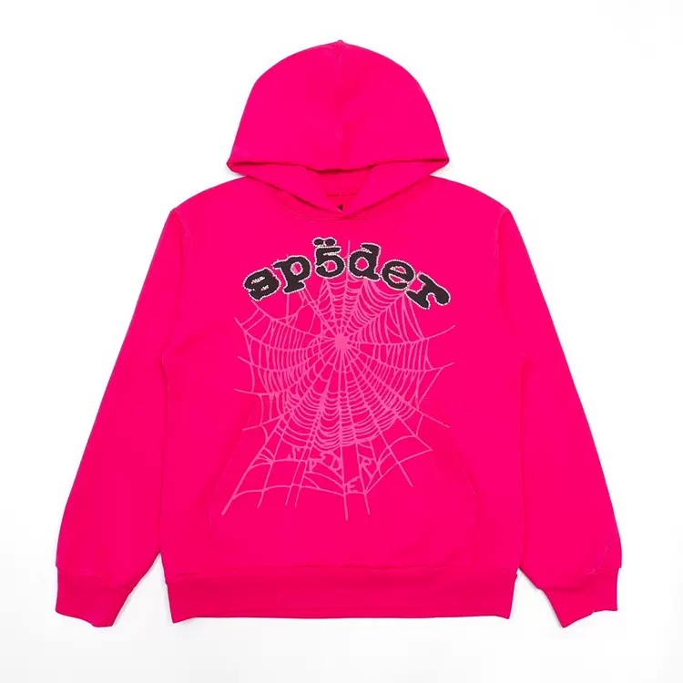 Sp5der 【Stock x version】SS24 Legacy pink HOODIE  蜘蛛网潮牌男女同款套头卫衣帽衫 粉色 尺码：S-XXL  795