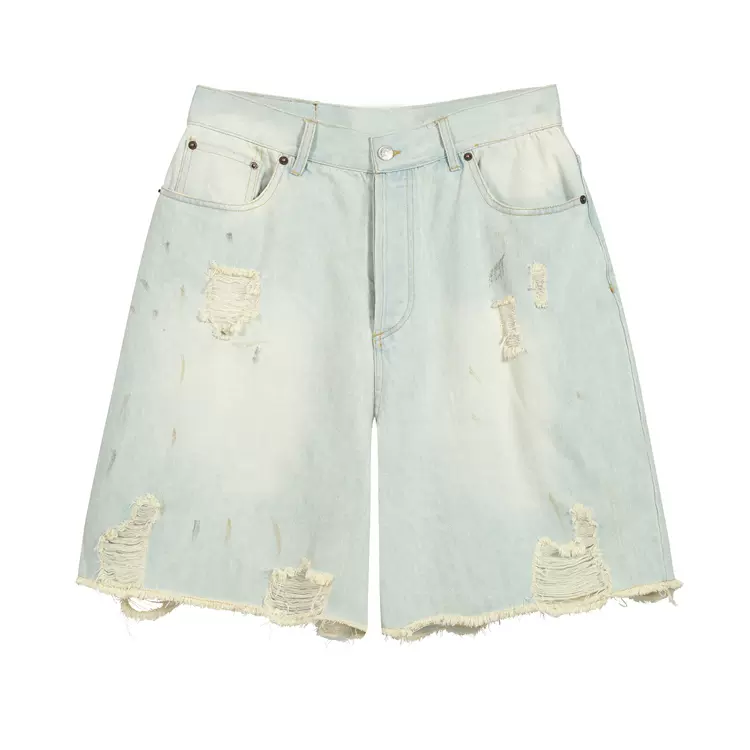 AC 洗水做旧磨烂牛仔短裤 冰川蓝 S-XL  7608#
