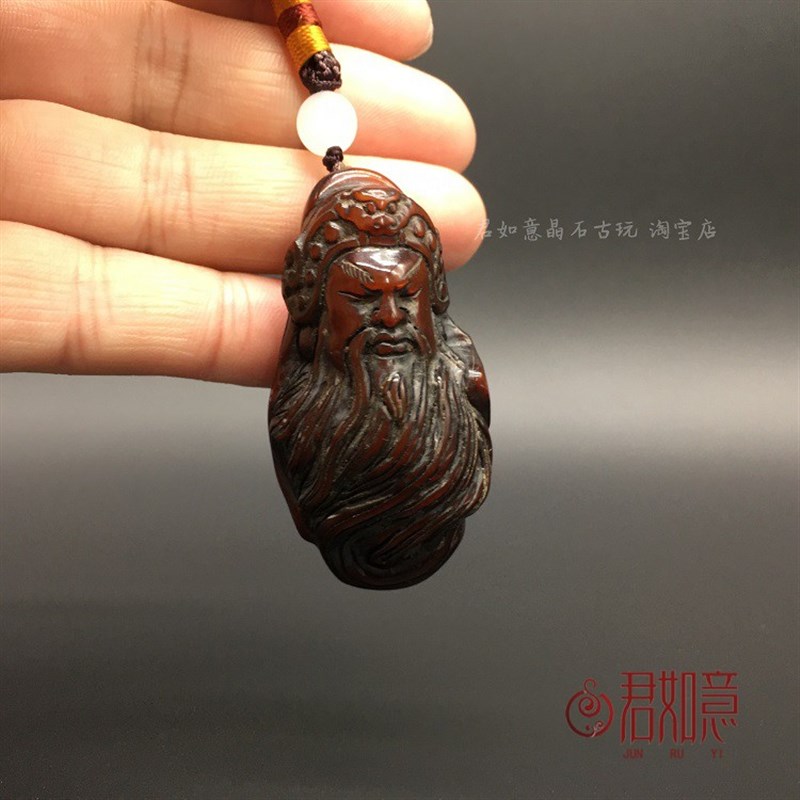 牦牛角招财武财神关公挂件牛角手把件关羽小摆件古玩文玩角雕仿古