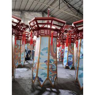 中式宫庭吊灯长廊寺庙亭子祠堂酒店复古六角灯笼户外景观灯led