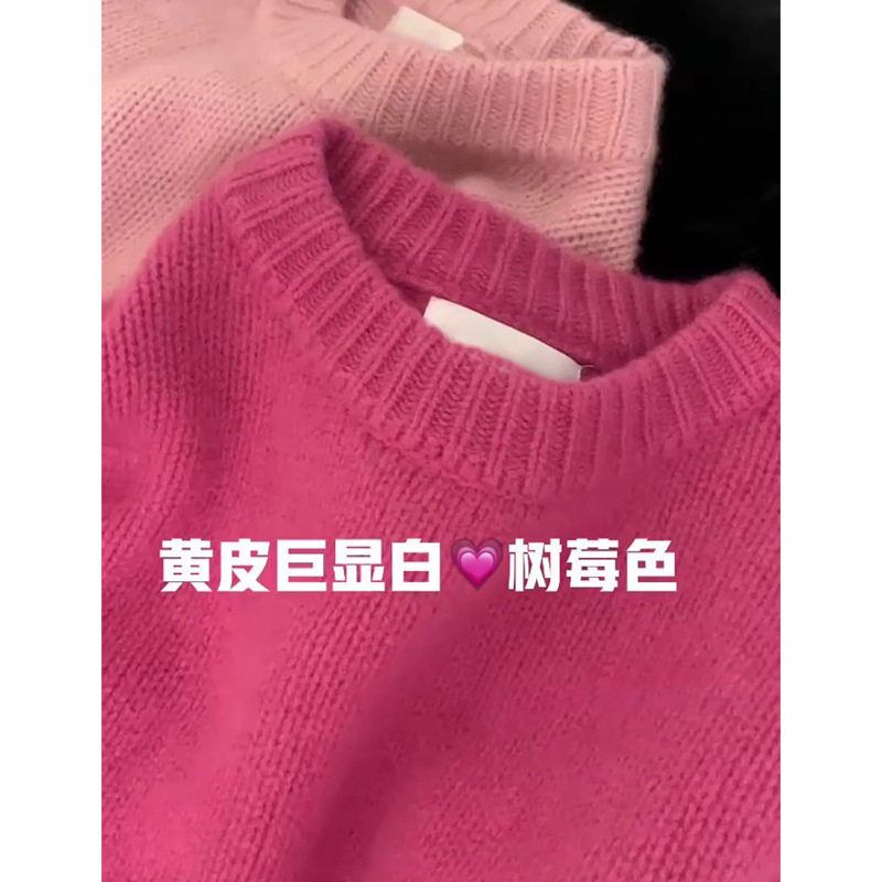 玫红色浣熊绒毛衣女冬季秋冬慵懒风设计感小众高级感套头针织上衣
