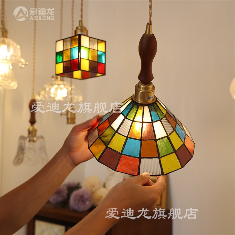 美式复古彩色玻璃吊灯土耳其手作创意个性餐厅吧台床头魔方装饰灯