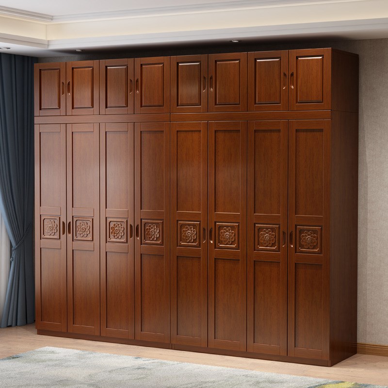 中式实木衣柜卧室经济型三四五六门衣橱三开门木质家用转角家具