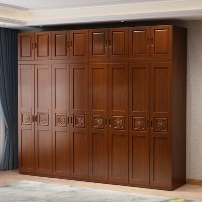 中式实木衣柜卧室经济型三四五六门衣橱三开门木质家用转角家具