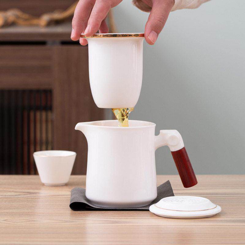 羊脂玉快客杯旅行装商务礼品定制logo一壶四杯便携式户外泡茶用具