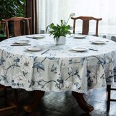 V3FP农家乐圆桌布定 制厚蓝印花布田园特色餐桌布酒店客厅饭