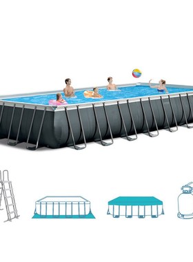 INTEX26374灰色长方形框架水池 家庭游泳池私人泳池 儿童户外泳池