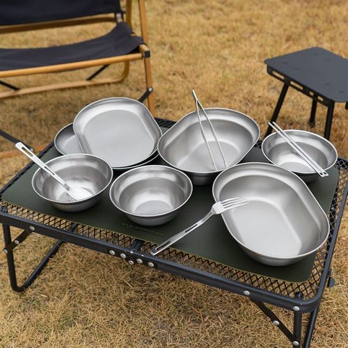 CLS户外304不锈钢餐盘套装野营自驾游烧烤露营餐具10件套汤盆碗碟