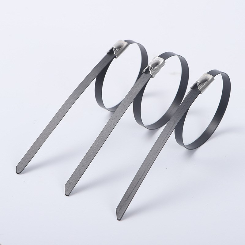 316金属捆绑带304不锈钢喷塑滚珠自锁式扎带黑色船用电缆打包扎带