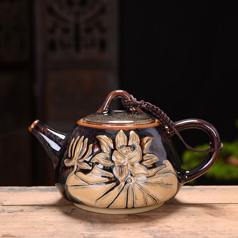 厂家直销纯手工大号窑变钧瓷侧把茶壶茶具套装复古陶瓷天目釉建盏