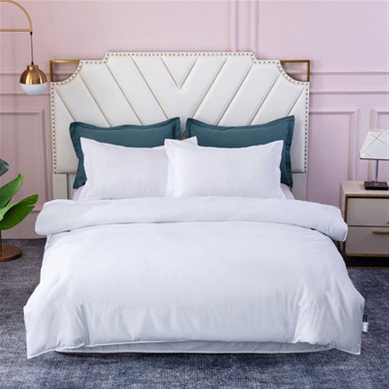 宾馆酒店布草床上用品四件套民宿三件套磨毛单双人纯白单被套简约