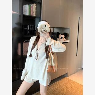 Archivum 上衣女 亚麻莱赛尔天丝混纺V领POLO灰色显瘦防晒罩衫 长袖