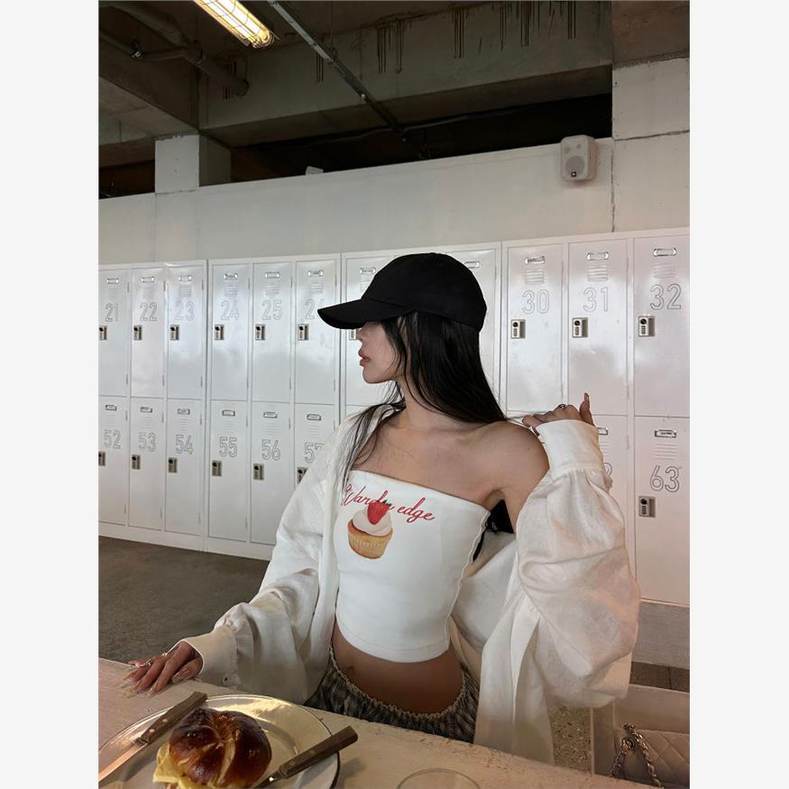 韩好甜WARDEN EDGE 白色抹胸上衣女修身显瘦短款外穿无袖裹胸背心