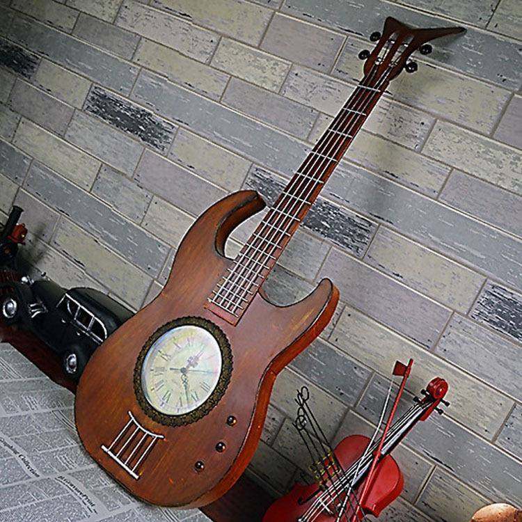 欧式新款钟表吉他摄模型居复古铁艺墙面壁挂软饰影道具家98043装