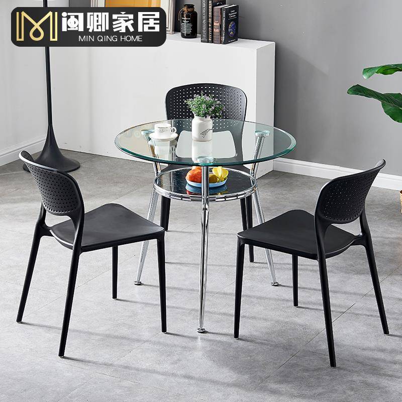 圆8V钢化玻璃餐F76JM95S玻桌璃桌洽谈桌椅组合客会桌饭桌家用小圆