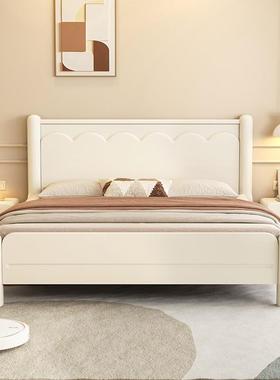 法式奶油风白20849色1.8m实木床简型约现代主1.m双卧人5床小户储