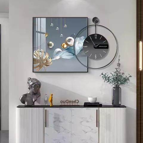 现厅代风餐厅高端装画餐桌钟客新表款饰创意铁RKT艺时钟二联壁画