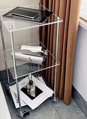 亚克力透物架小UTQ车简约客厅沙推发置边几明床头柜多层收纳展示