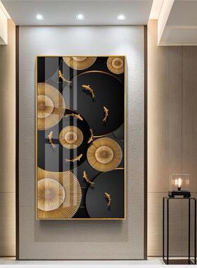 轻廊奢玄关装饰画九鱼图现代简约竖版走过XG-A139道厅壁画入户门