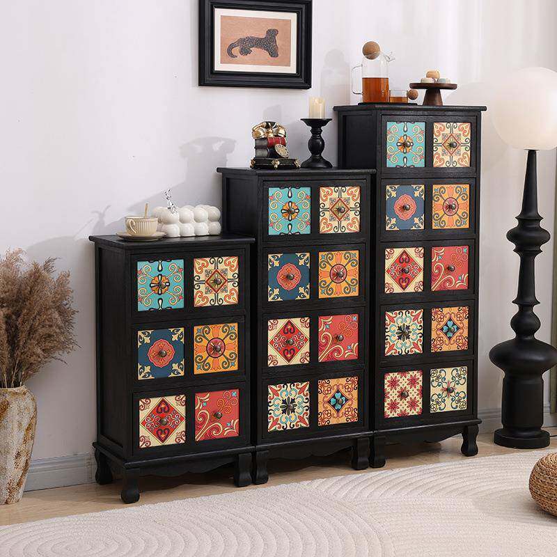 美式实木储物黑SPH收纳色柜客厅屉式斗柜柜卧室置物柜抽阳台多层