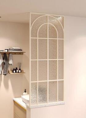 奶油FUO风玻璃隔客厅户铁艺不锈钢屏风入玄关纹玻断半墙卫生水间