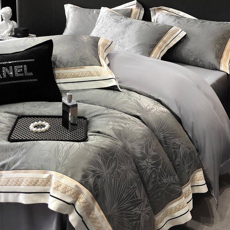 高端轻奢60笠全棉贡缎四件套纯棉床裸睡床单被套四支季床上用ZII