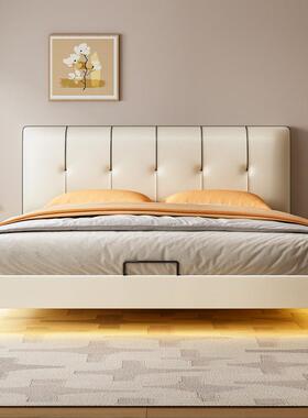 奶油风悬床静音薄床靠皮床现代C08-B06简浮约软包背小头户型双人