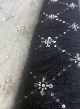 珠家现货厂提花呢亮片绣XPV冬季绒子绣花大呢衣面料