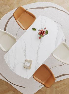 邮岩板包餐椅桌组合现代简约轻奢白色奶油风IAN小户型折可伸叠缩