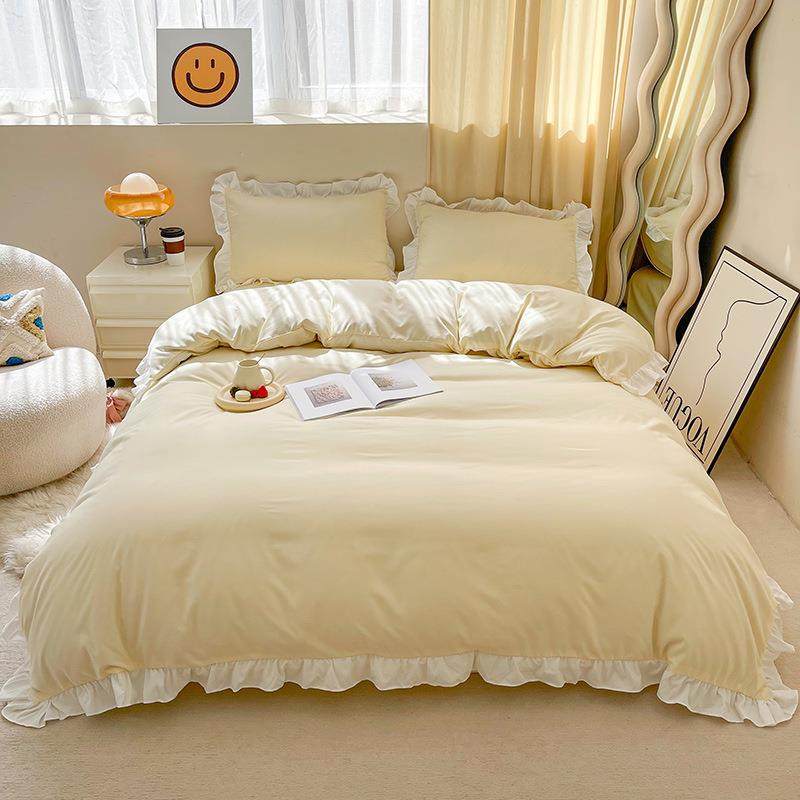 新款版纯色荷叶边四HRV件套韩公主风学单生宿被舍三件套厂家床套