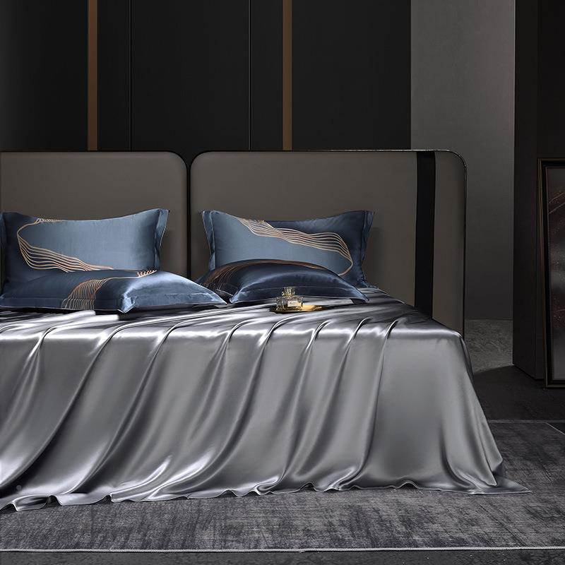 枕水人家真丝四件套桑被绘蚕喷丝四LMA件套床品丝绸套