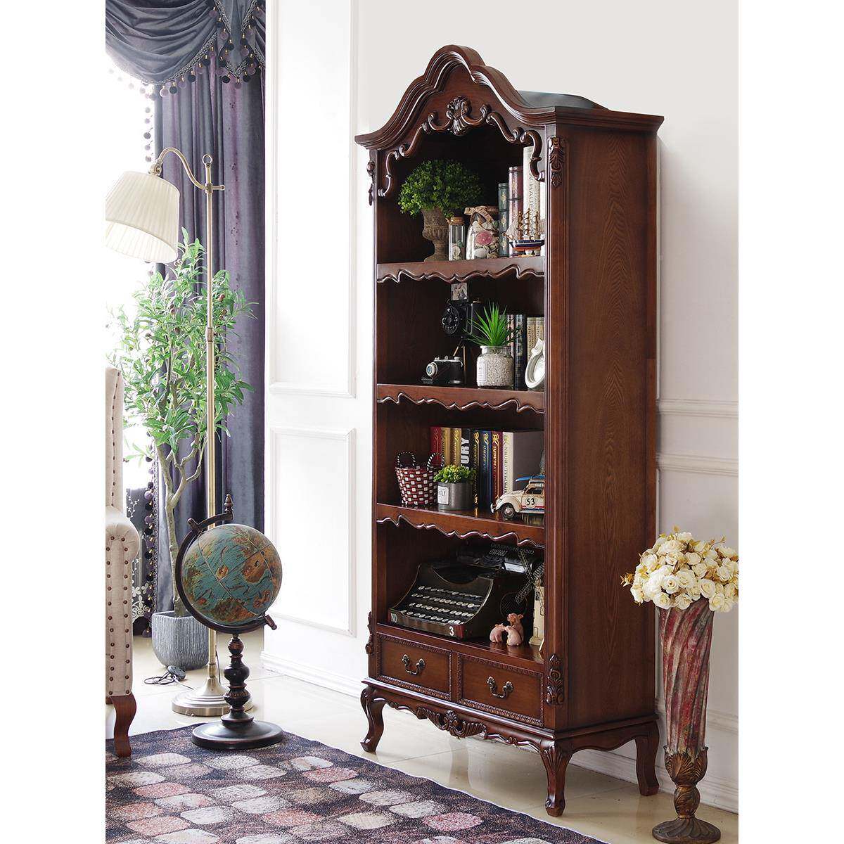 美乡村式实海木仿古书柜书橱衣柜上具法式复古做旧客厅展58476示