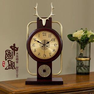 实856364/7木复古座面摆台式落地钟表客钟厅放台钟新中式摆桌时钟