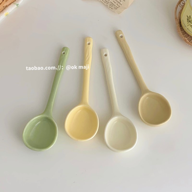ok maji韩国ins风手捏不规则家用汤匙甜品勺子陶瓷餐具吃饭喝粥勺