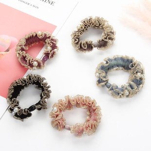 韩版百搭头绳珍珠头花发圈简约皮筋发花发饰扎头发盘丸子头头饰品