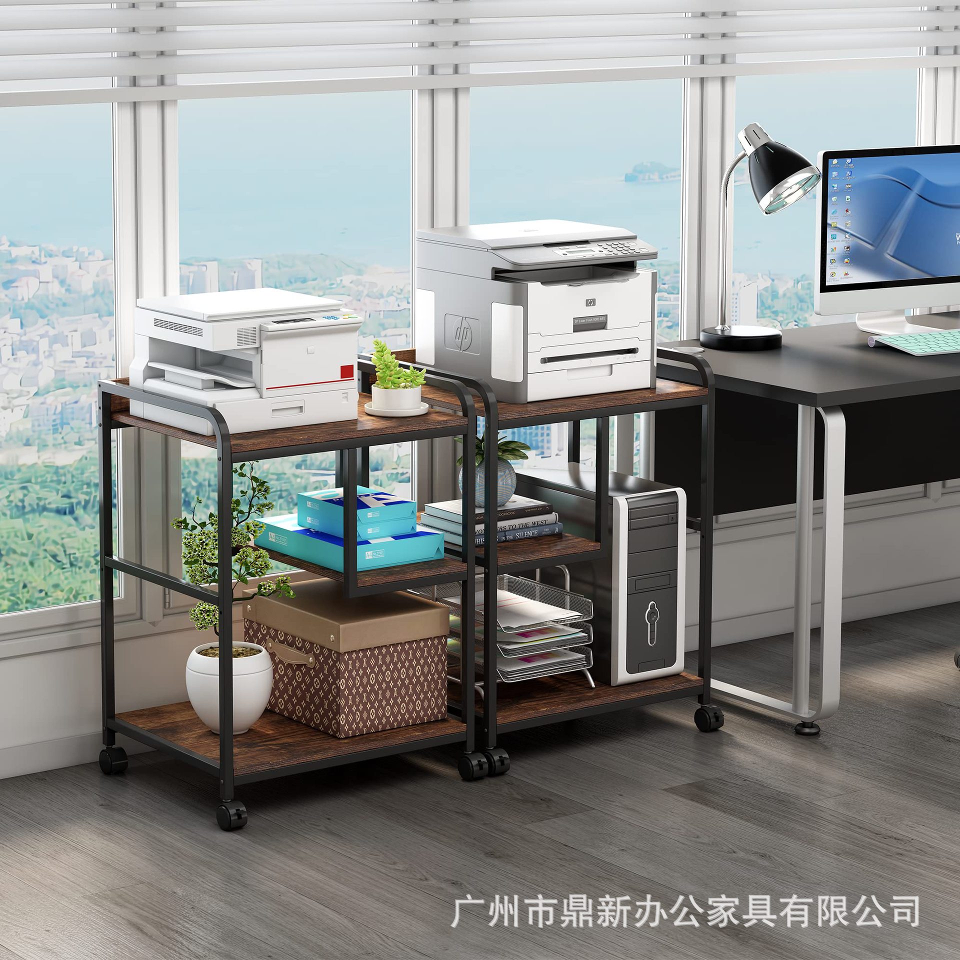 大型打印机支架带轮子的移动打印机桌PC 机塔支架主机电脑推车