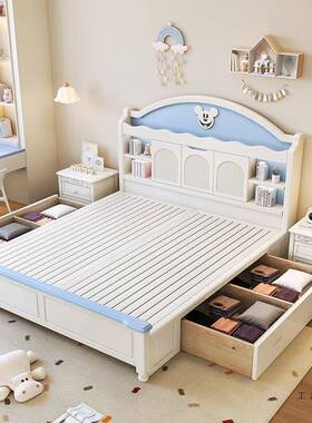 丽巢式美实木儿童床男卧室1.2米青少年1OYP米.5现代简约储孩物公