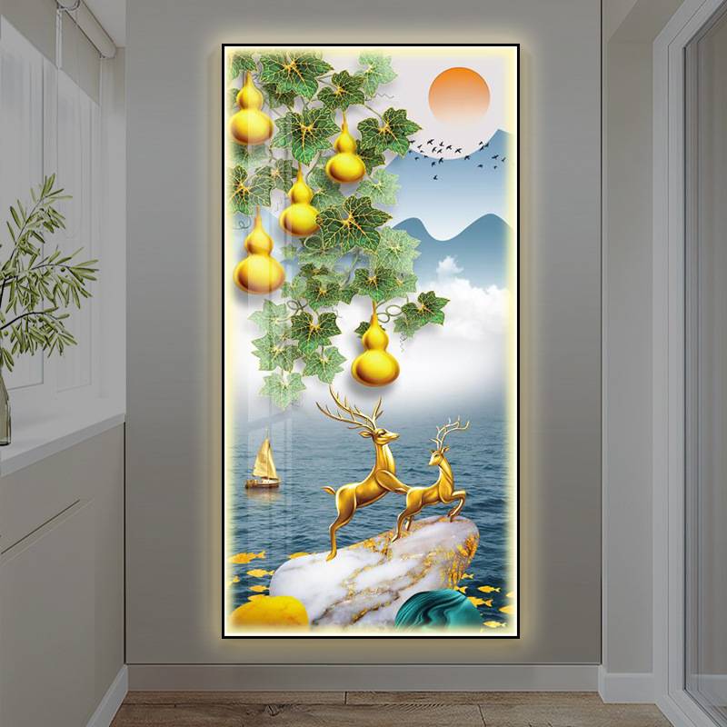 九鱼图玄关装饰画竖版现代简约中式入户走廊过道挂画轻奢玄幻壁画图片