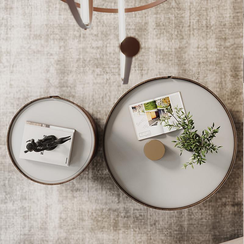 意奢式现设代轻茶几小户型客厅计师简家具约创意马鞍皮奶油风C913