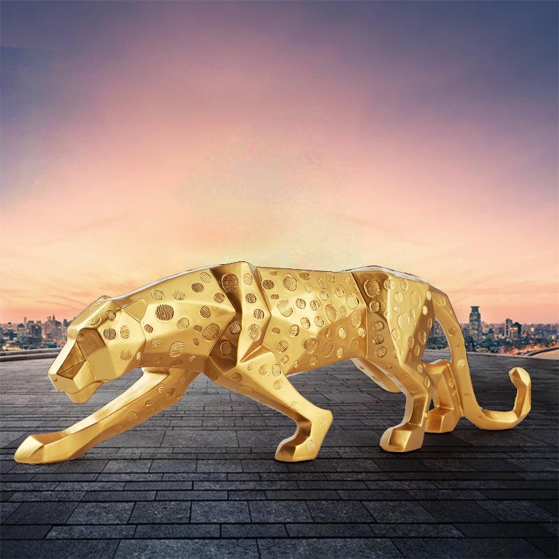 子金钱豹豹摆设创意家居金钱豹艺品MQC装饰工动物树脂工艺摆件