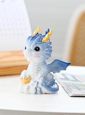 柜陶瓷卡通龙招财兽吉祥物摆饰件客厅玄关酒桌神面装品FIF生肖龙