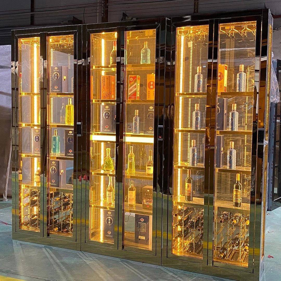 0225展新款靠墙客厅示柜JG24-4-2玻璃恒红酒柜储存柜装饰柜不锈钢