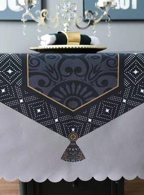 欧式旗简约桌长布方形桌款餐桌布台艺防烫CEL家用蓝绿色布免洗桌