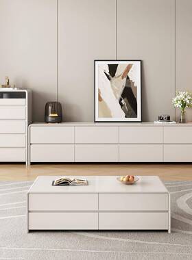 中储古奶油风F997J89T纯实木2高款落地电视柜体客厅家用收纳物柜