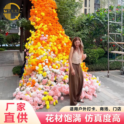 仿真玫瑰花头花海瀑布花海假花仿真玫瑰瀑布商场布置婚礼布置跨境