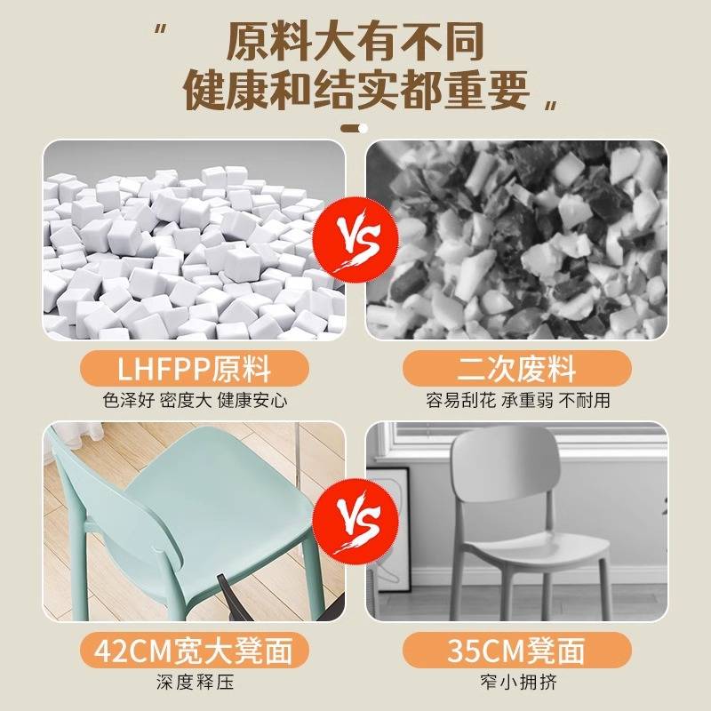 塑料椅子家用加厚餐椅可叠放书桌凳子靠背现代简约餐厅商用牛角椅