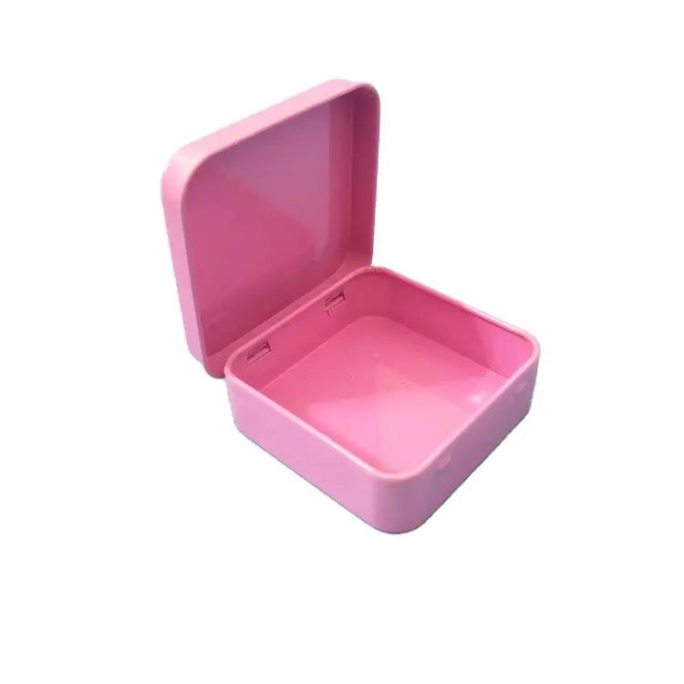 现货20个装粉0紫色迷你小方翻罐盖铁盒链NZU条藏小铁储罐