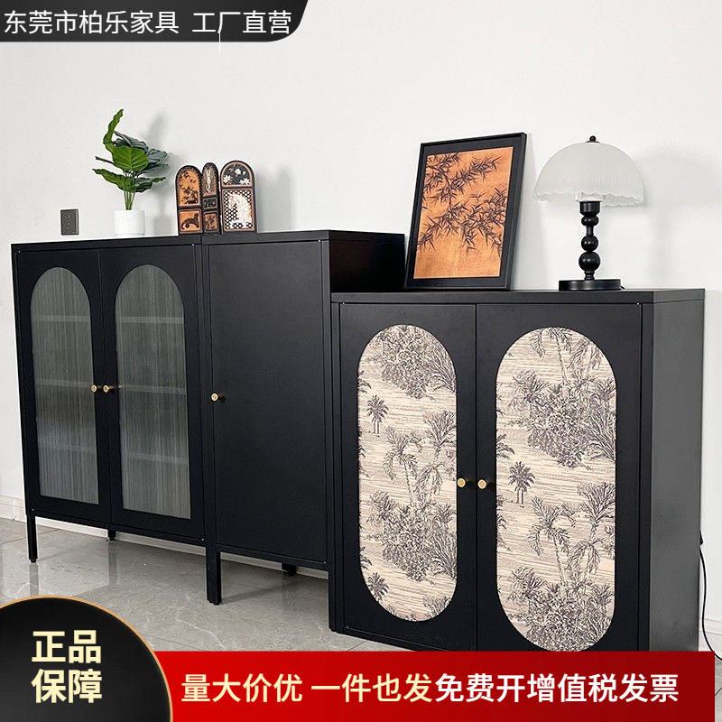 中古风贴纸铁皮柜铁艺法式柜子家居国风贴纸置物柜家具黑色柜子