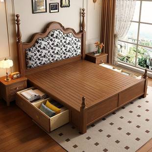 218木简约艺美术风古1.8m双人主卧软 民宿中古风HMJ 法式 复实床式